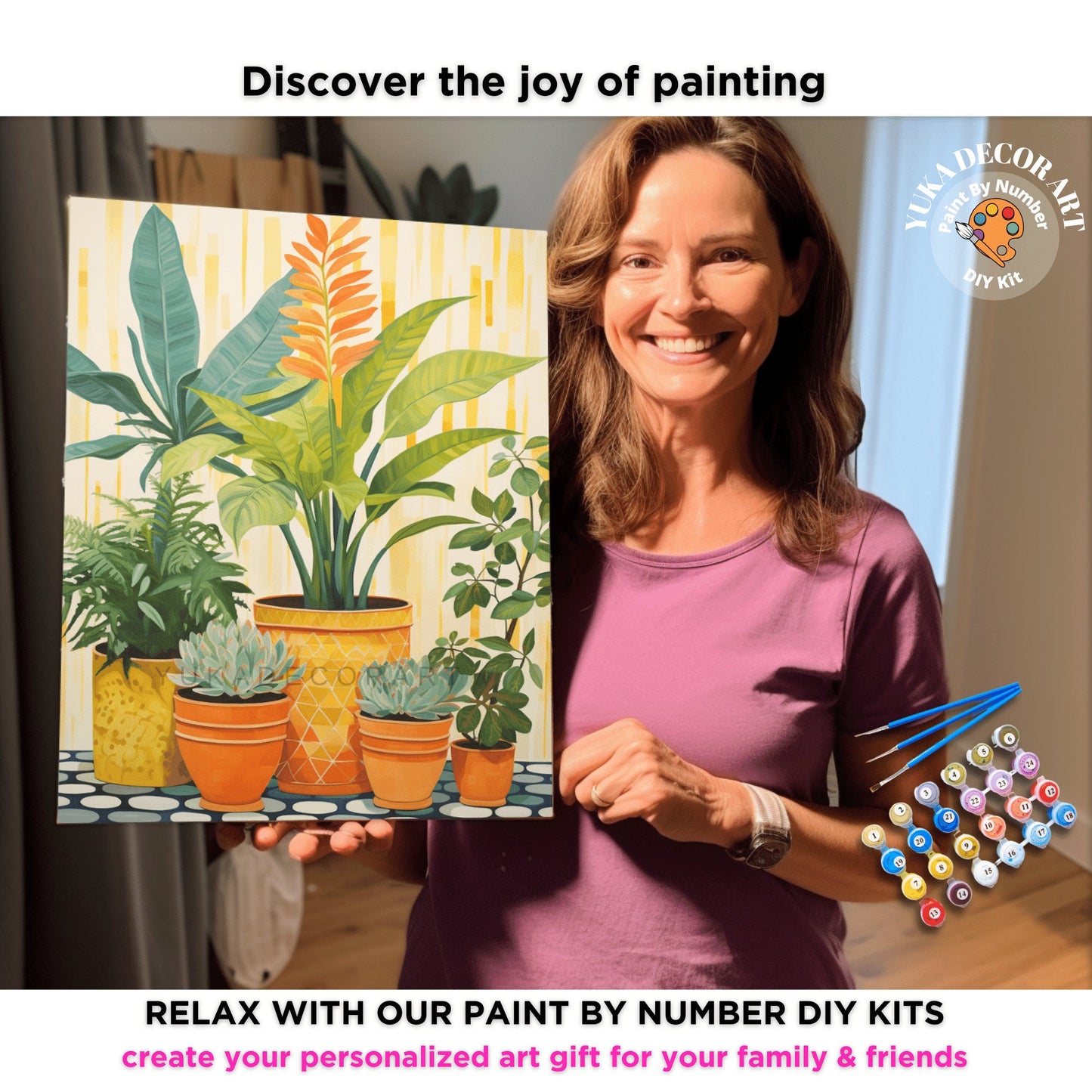 Boho Minimalist PAINT by NUMBERS Diy Kit Adult Midcentury Plants Art Easy Beginner DIY Painting Kit Gift Mom Dad Girlfriend