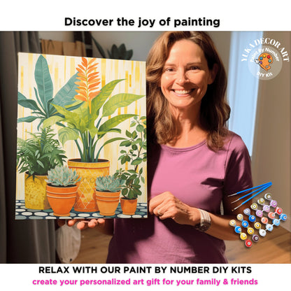 Boho Minimalist PAINT by NUMBERS Diy Kit Adult Midcentury Plants Art Easy Beginner DIY Painting Kit Gift Mom Dad Girlfriend