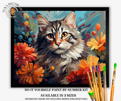 Cat PAINT by NUMBER Kit Adult DIY Art Orange Vibrant Floral Easy Beginner Acrylic Painting Birthday Housewarming Custom Gift For Kids Teens