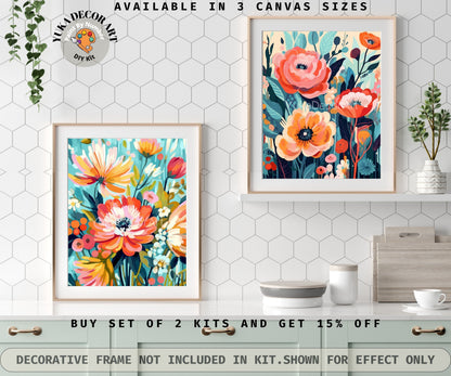 Spring Flowers PAINT by NUMBERS Kit for Adults  Modern Freestyle Art Easy Beginner Acrylic DIY Paint Kit Art Gift for Mom