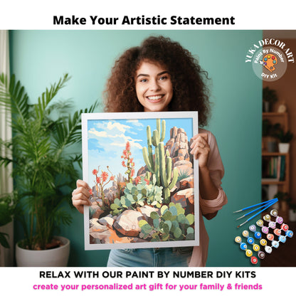 Cactus PAINT by NUMBER Kit Adult SouthWestern Landscape Painting Easy Beginners DIY Painting Kit Housewarming Gift for Mom