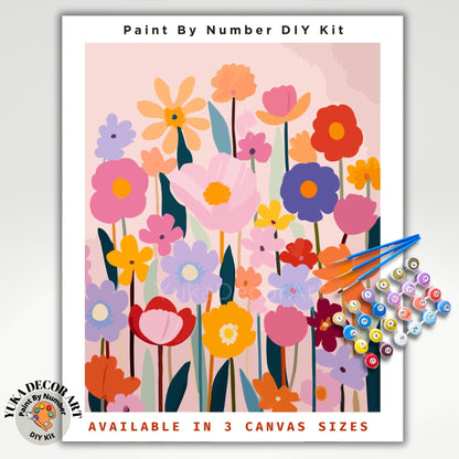 Modern PAINT by NUMBERS Kit Adults Garden Wild Flowers Floral DIY Painting Colorful Easy Beginners Hobby Kit Wall Art Gift