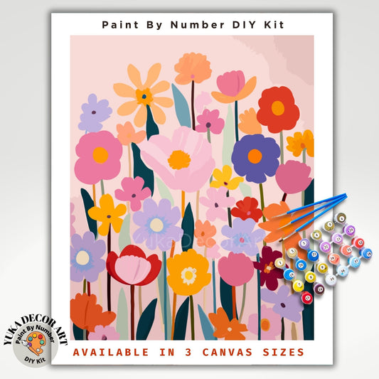 Modern PAINT by NUMBERS Kit Adults Garden Wild Flowers Floral DIY Painting Colorful Easy Beginners Hobby Kit Wall Art Gift