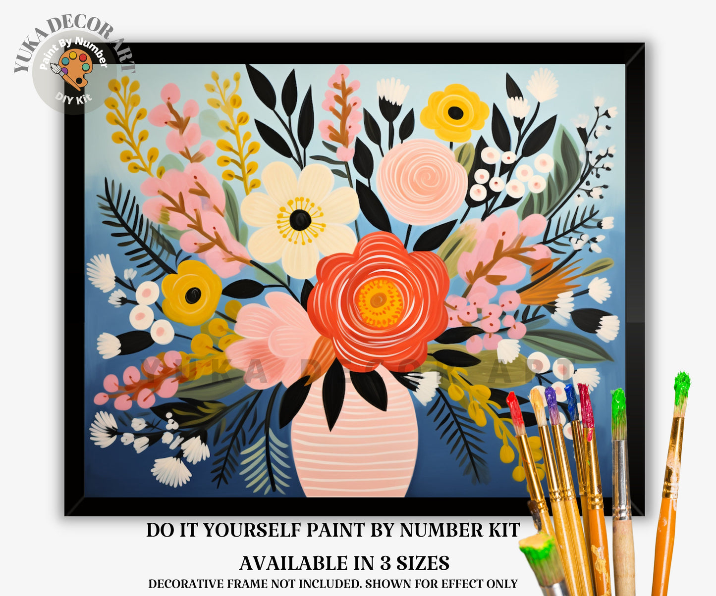 Floral PAINT by NUMBERS Diy Kit Adults Flower Bouquet Vase DIY Painting Beginners Canvas Wall Art Christmas Gift Wife Birthday Anniversary