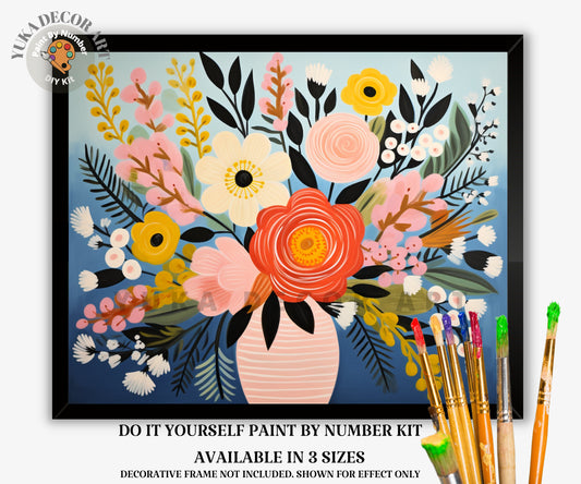 Floral PAINT by NUMBERS Diy Kit Adults Flower Bouquet Vase DIY Painting Beginners Canvas Wall Art Christmas Gift Wife Birthday Anniversary