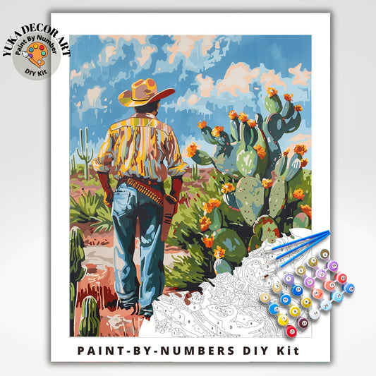 PAINT by NUMBER Adult Kit Cowboy Western Art DIY Retro Ranch Painting By Numbers Vintage Style Western Saguaro Cactus Wall Art Decor Gift