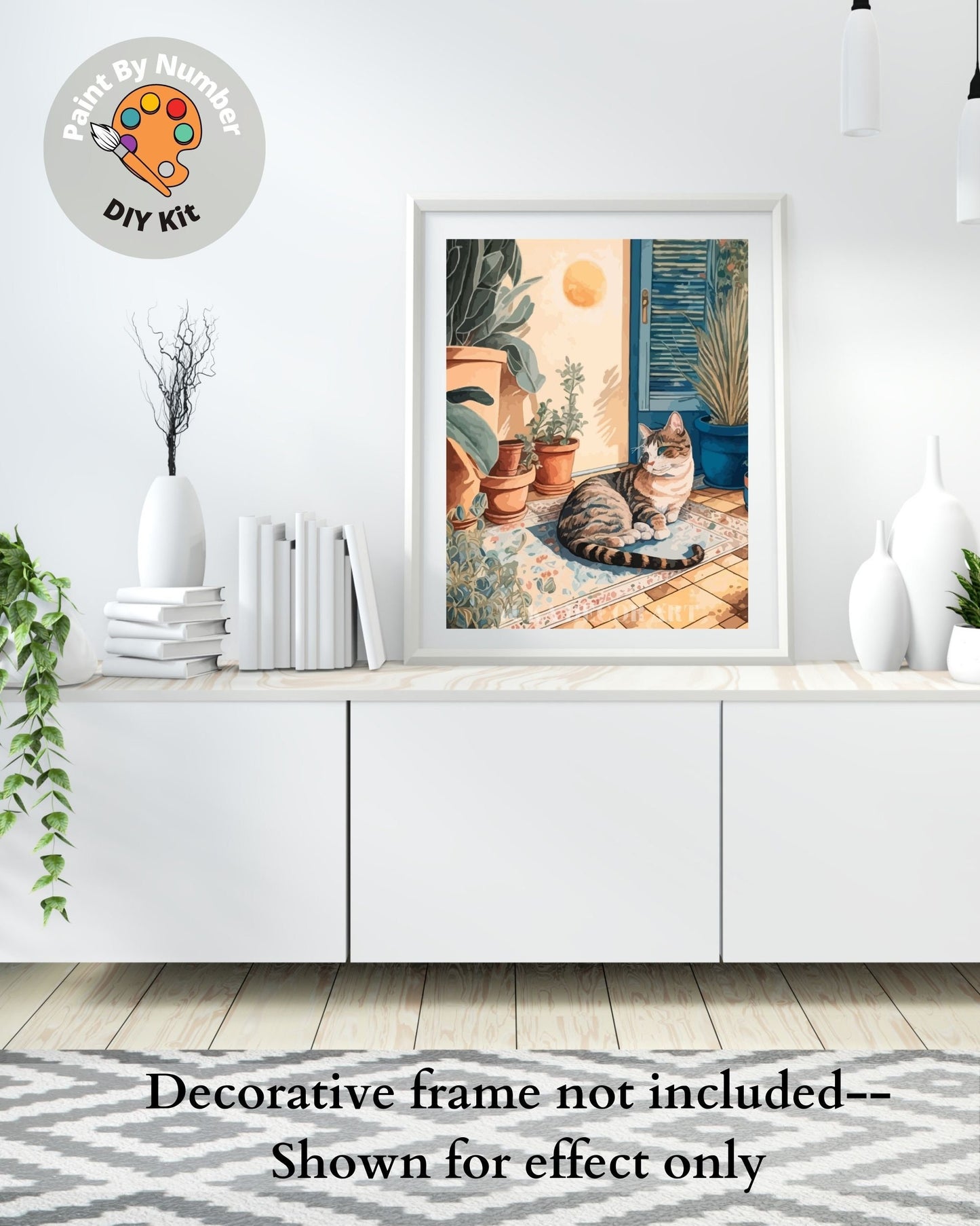Modern PAINT by NUMBER Adult Kit , Cat on Carpet , Foliage Plants Blue Door ,DIy poster, DIY Beginners Acrylic Paint Kit ,Wall Decor Gift