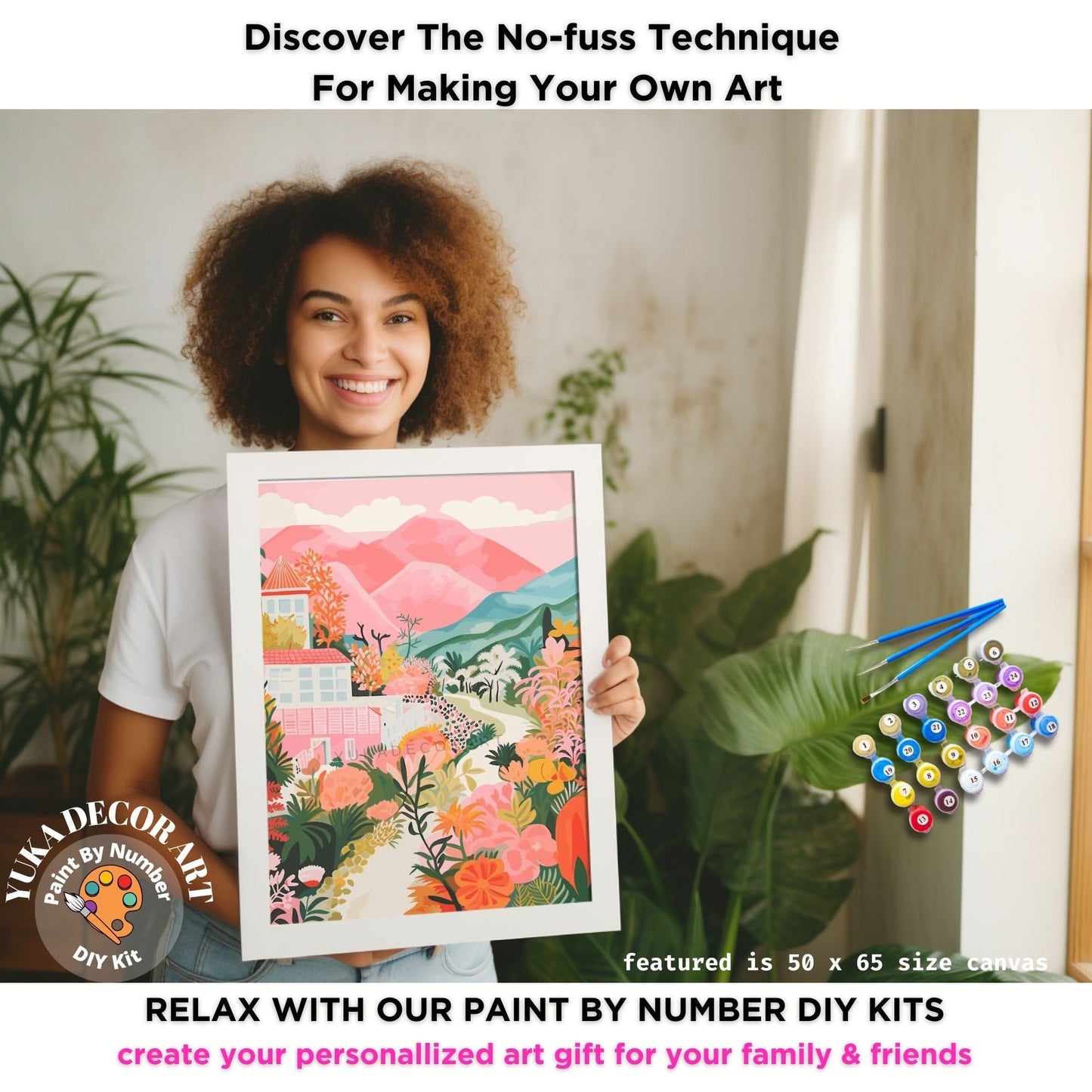 Mountain PAINT by NUMBERS Kit Adult  Flowers Pastel Colors Naive Art Landscape Minimalist DIY Painting  Beginners Fun Paint Gift Girlfriend