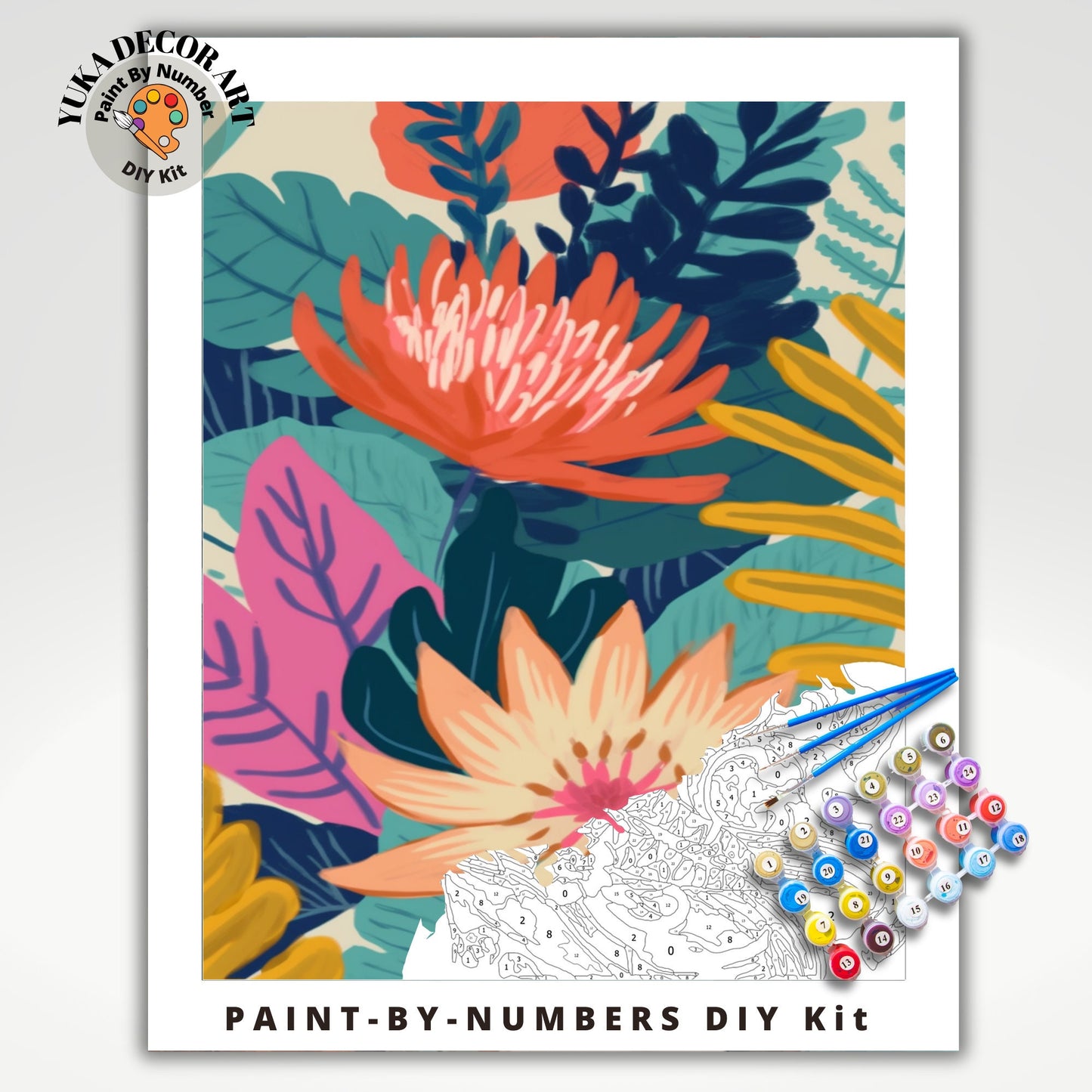 Whimsical Flowers PAINT by NUMBER Kit For Adults Modern Floral Art Easy Beginner Acrylic Paint DIY Kit Wall Art Bday Gift for Mom Girlfriend