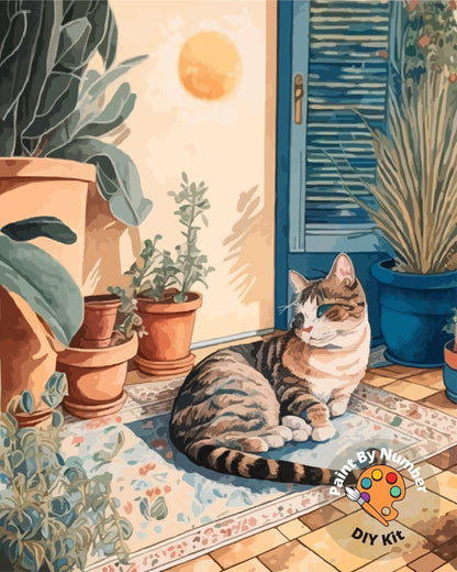 Modern PAINT by NUMBER Adult Kit , Cat on Carpet , Foliage Plants Blue Door ,DIy poster, DIY Beginners Acrylic Paint Kit ,Wall Decor Gift