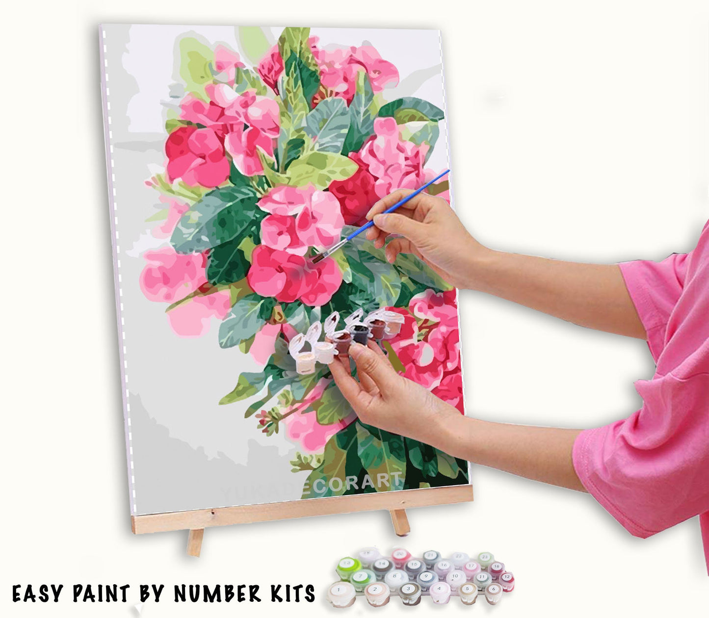 Pink Orchid Flower PAINT by NUMBER Kit for Adults ,Garden Flowers,Easy DIY Beginners Acrylic Paint Kit ,Living Bedroom Wall Art Decor