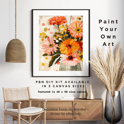 Peach Orange Flowers Paint by Numbers Kit Adult Flower Painting Easy Beginner Paint Kit Anniversary Gift For Girlfriend Bday Home Decor Gift