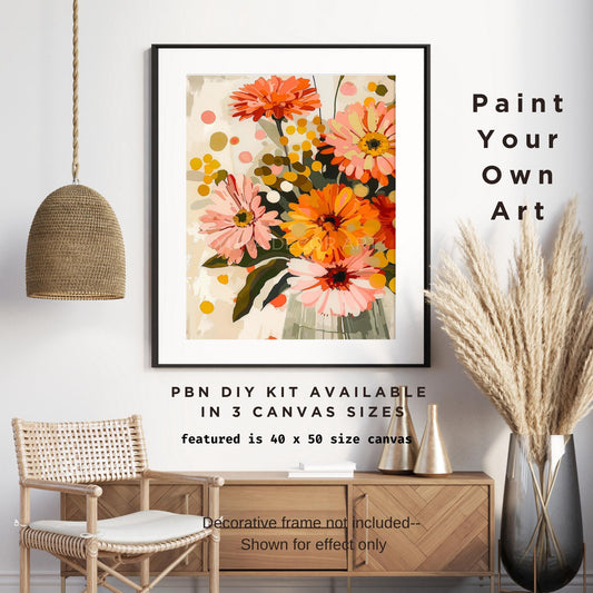 Peach Orange Flowers Paint by Numbers Kit Adult Flower Painting Easy Beginner Paint Kit Anniversary Gift For Girlfriend Bday Home Decor Gift