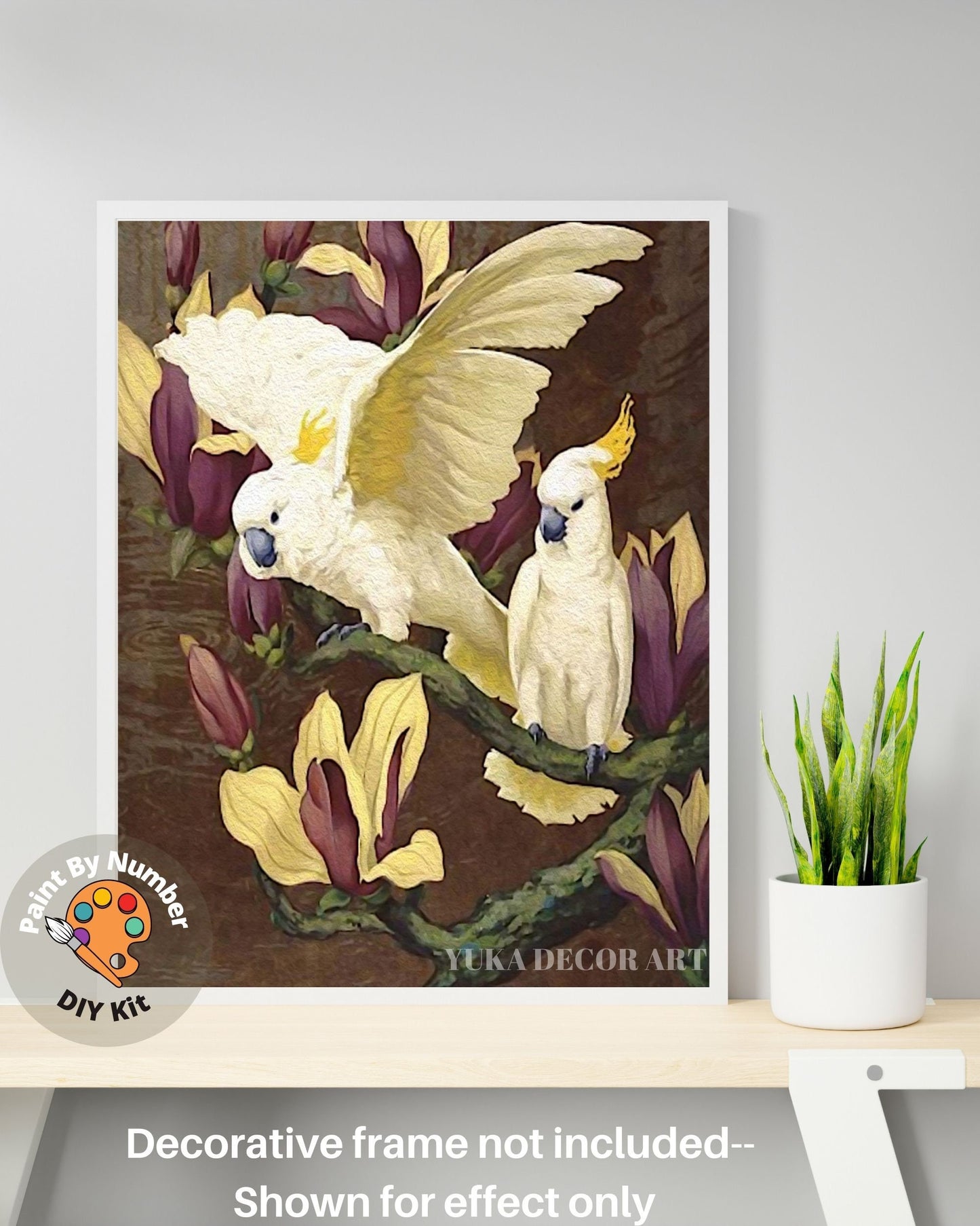 Yellow Cockatoo PAINT by NUMBER Premium DIY Paint Kit Adult , Tropical Garden Vintage Style Easy Beginner Painting Gift
