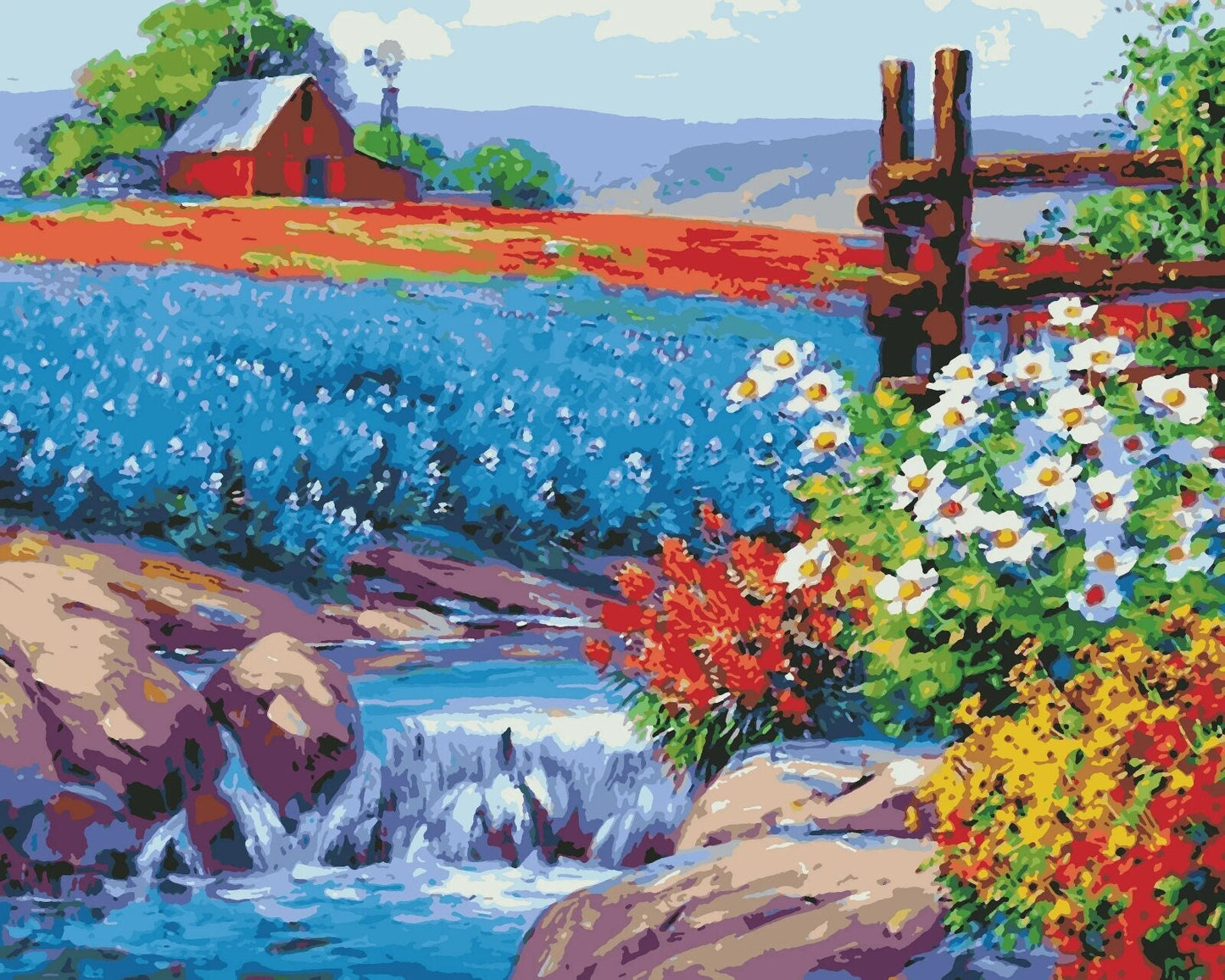 Paint by Numbers Kit for Kids Beginner,DIY Art Kit, Pink Violet Flowers Daisies Garden  Landscape, Adults Acrylic Painting Kit  - Home Decor