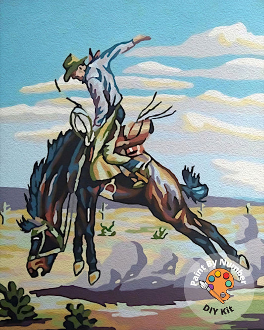 Vintage PAINT by NUMBER Kit Adult, Cowboy Desert Art , Easy Beginner Acrylic Painting DIY Kit,Vintage  Decor Gift