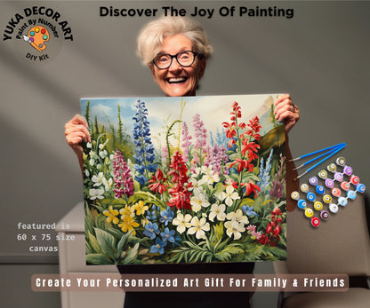 Wildflowers PAINT by NUMBERS Kit Adults Spring Flower Garden DIY Painting Easy Beginners Hobby Kit Wall Art Housewarming Gift Girlfriend Mom
