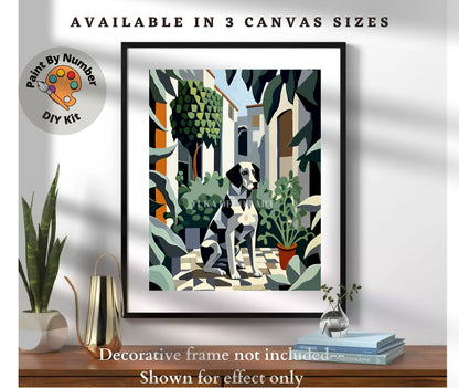 Modern PAINT by NUMBER Adult Kit ,Dog  In Courtyard , Foliage Plants ,Artist DIY Beginners Acrylic Paint Canvas Kit ,Wall Decor Gift