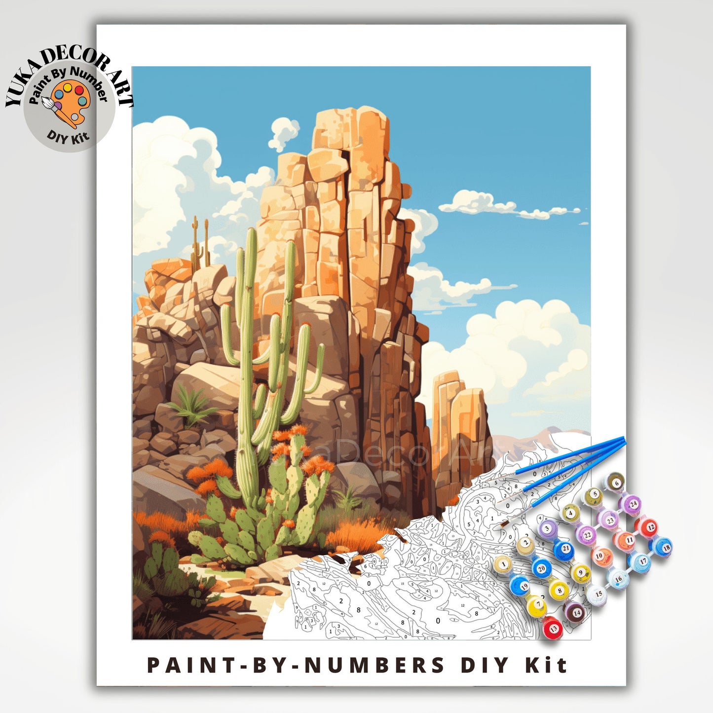 Desert PAINT by NUMBER Kit Adult Cactus Landscape Painting Easy Beginners  DIY Painting Kit Midwest Ranch Decor Housewarming Gift for Mom