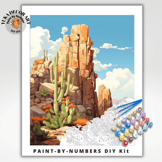 Desert PAINT by NUMBER Kit Adult Cactus Landscape Painting Easy Beginners  DIY Painting Kit Midwest Ranch Decor Housewarming Gift for Mom