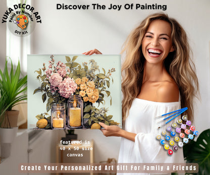 Garden Flowers PAINT by NUMBER Kit Adult, Floral Bouquet In Mason Jar Art , Beginner Acrylic Painting DIY Kit , Anniversary Gift Christmas