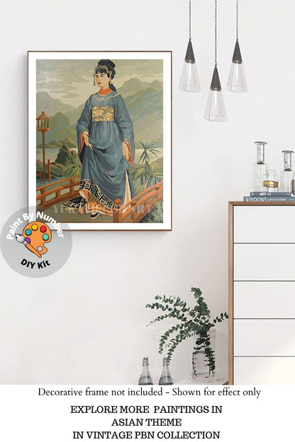 Oriental Woman PAINT by NUMBER Kit Adult , Vintage Style Painting, Japanese Garden Landscape , Easy DIY Beginners  Painting Kit , Mom Gift
