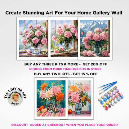 Pink Peonies Paint by Number Kit Adult Flowers Painting Easy Beginner Acrylic Paint Kit Anniversary Gift For Girlfriend Bday Home Decor Gift
