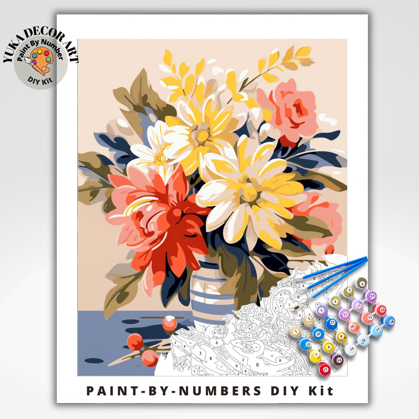 Garden Flowers PAINT by NUMBER Kit for Adults Still Life Vase Floral Art Easy Beginners Acrylic Painting Kit | Gift For Mom Aunt Sister