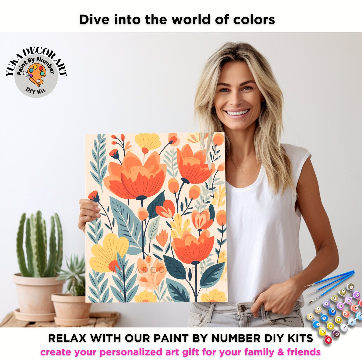 PAINT by NUMBER Kit Adult Garden Flowers Vintage Spring Colourful Wall Art Easy Beginner Acrylic Paint DIY Kit Mom Dad Gift