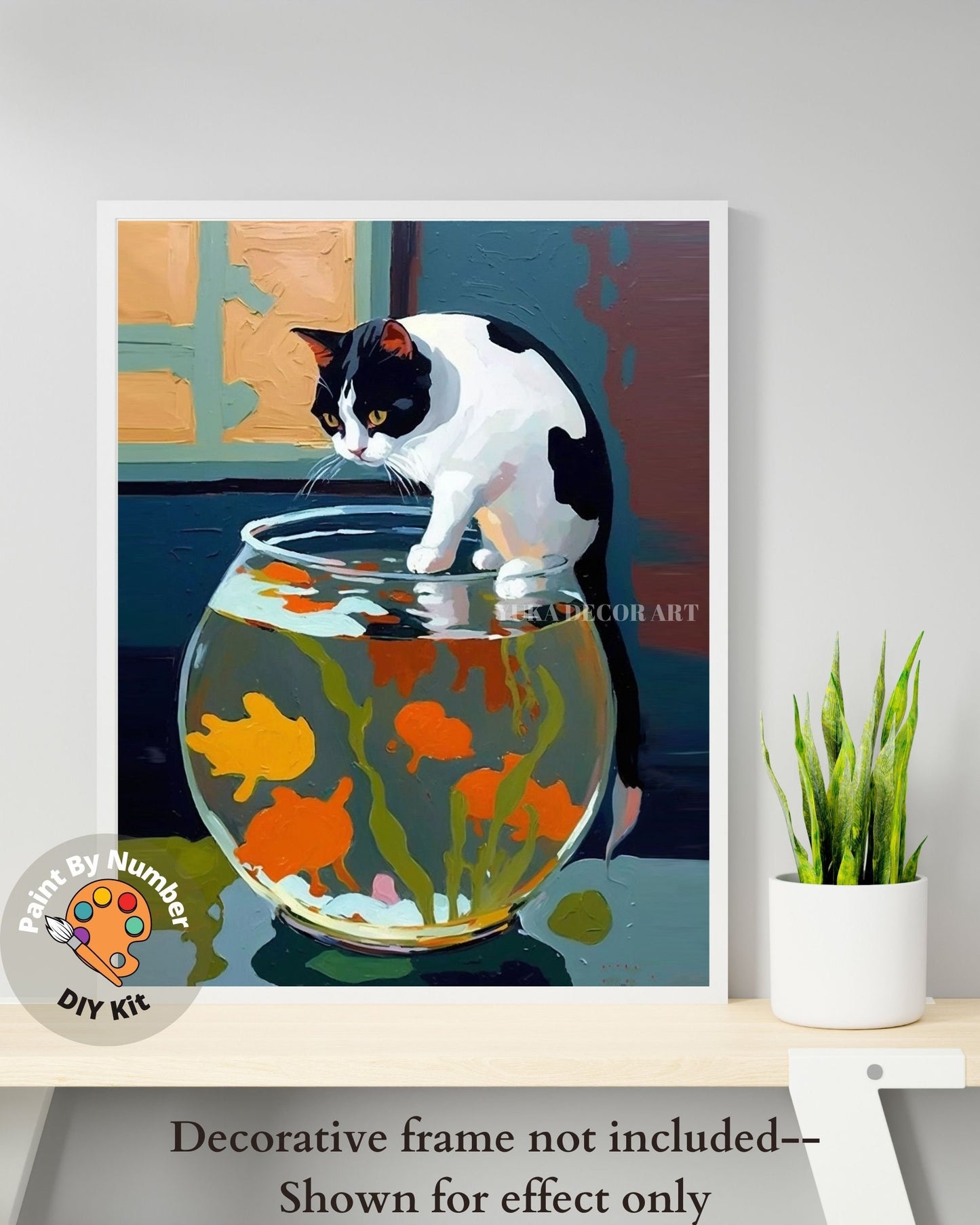 PAINT by NUMBER Kit for Adults Matisse Inspired ,Cat With Red Fish,Easy Beginners Acrylic Paint DIY Kit ,Living Bedroom Wall Art Decor