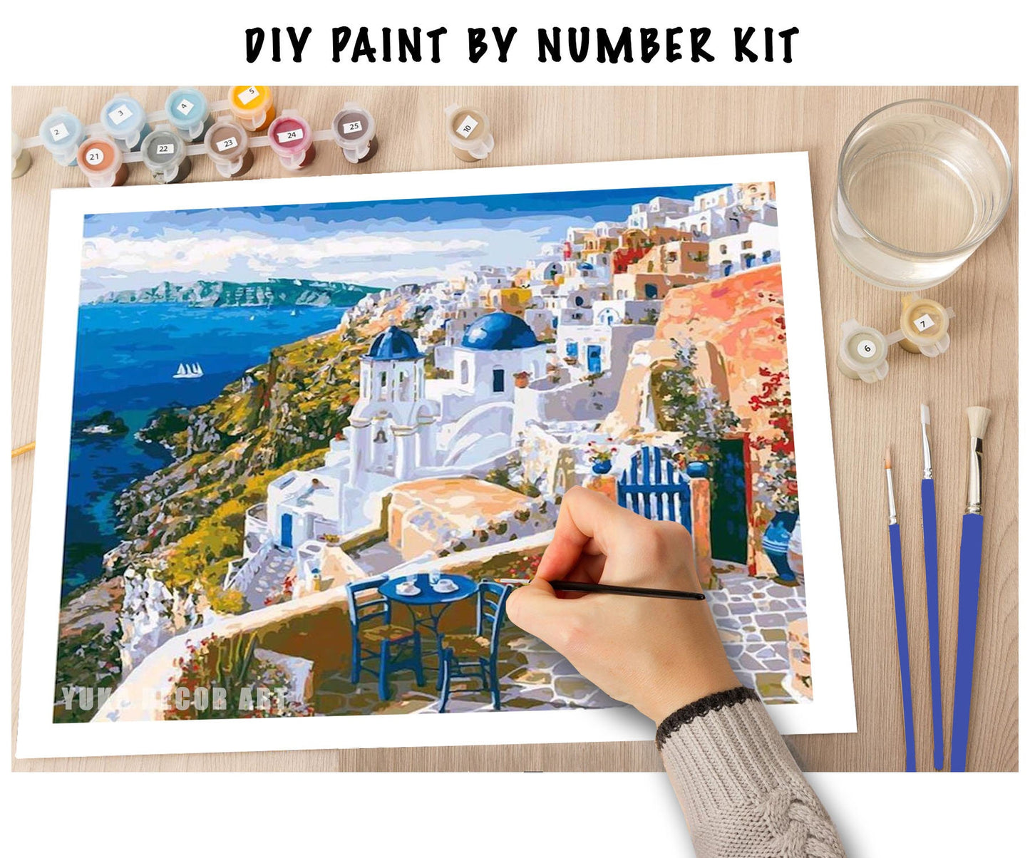 Santorini PAINT by NUMBER Kit for Adults  Beginner, DIY Art Kit, Greece Holiday , Acrylic Painting Kit , Wall Art Decor