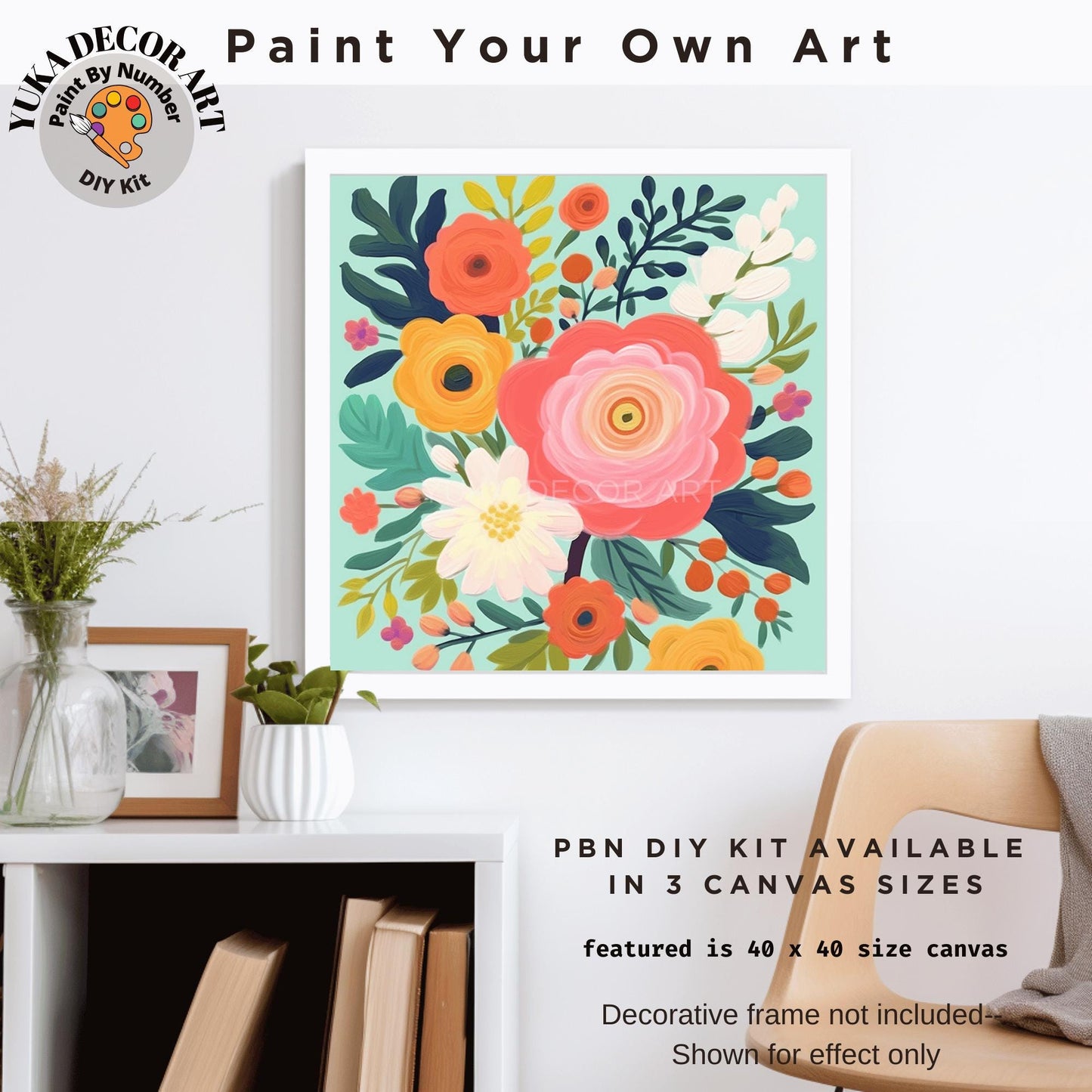 Boho Flowers PAINT by NUMBER Kit for Adults Abstract Flowers Paint Kit Easy Beginners Acrylic Paint DIY Kit Art Decor Whimsical Art Gift Mom