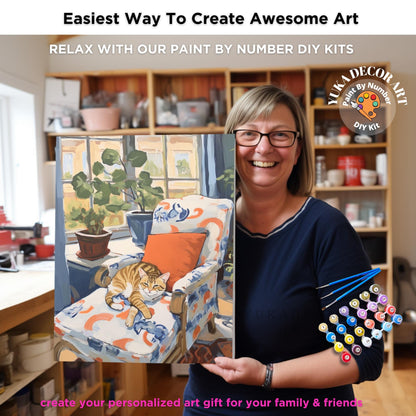 Vintage Art Inspired Cat PAINT by NUMBER Kit Adult Painting DIY Art Kit by Numbers Easy Beginners Birthday Gift For Friend Sister Wife Mom