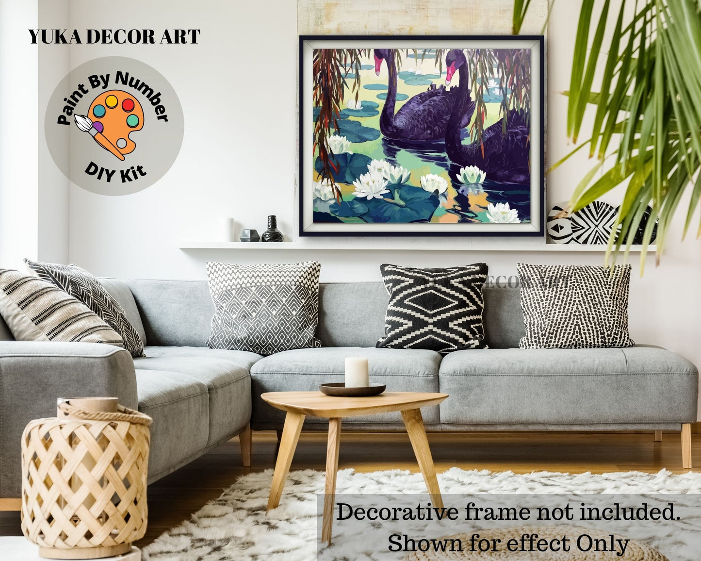 Black Swans In Lake Garden PAINT by NUMBER Premium DIY Paint Kit Adult , Vintage Style Easy Beginner Painting Gift