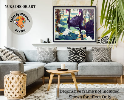 Black Swans In Lake Garden PAINT by NUMBER Premium DIY Paint Kit Adult , Vintage Style Easy Beginner Painting Gift