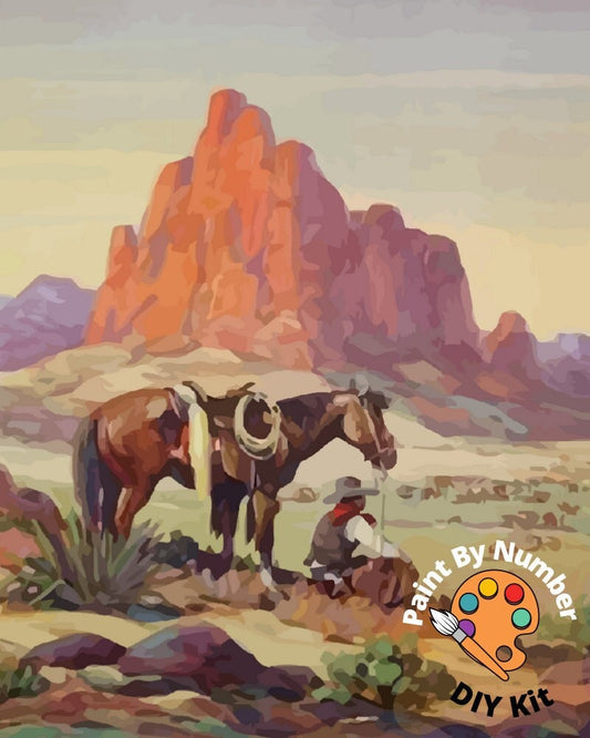 Vintage Style PAINT by NUMBERS Kit Adult Cowboy Ranch Scene Art  Easy Beginner Acrylic Painting DIY Hobby Home Cabin Decor Gift For Granddad