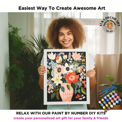PAINT by NUMBER Kit Adult Spring Flowers StillLife Colourful Wall Art Easy Beginner Acrylic Paint DIY Kit Anniversary Gift