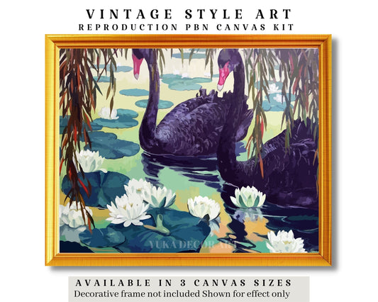 Black Swans In Lake Garden PAINT by NUMBER Premium DIY Paint Kit Adult , Vintage Style Easy Beginner Painting Gift