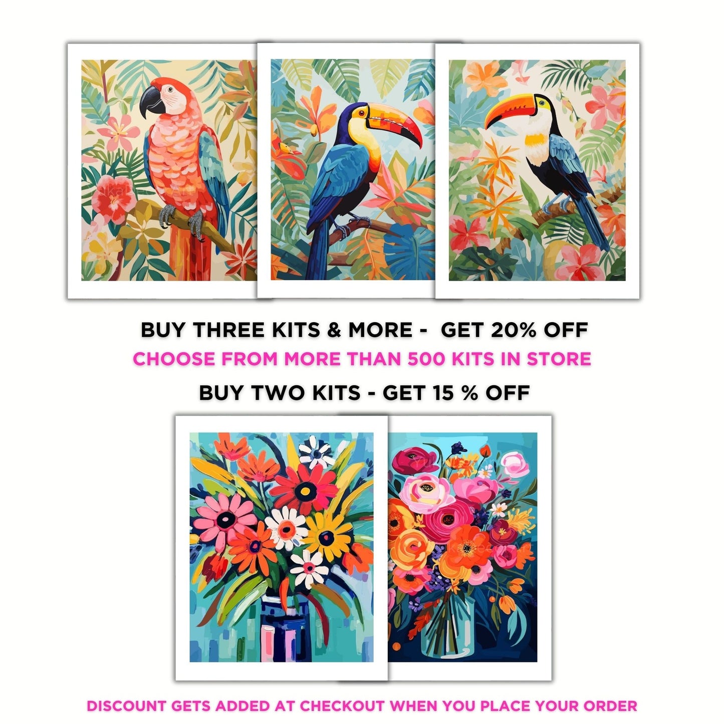 Bird PAINT by NUMBERS Kit for Adults Watercolour Style Vintage Art Nature Forest Toucan Bird Easy Beginners DIY Paint Kit Anniversary Gift