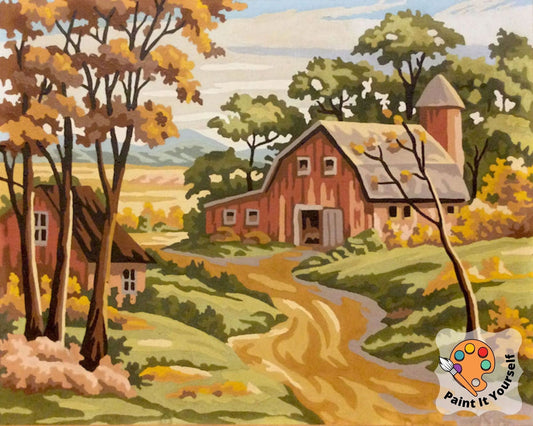 Countryside Barn House PAINT by NUMBER Kit for Adult , DIY Nature Landscape painting ,Beginner Acrylic Painting Kit,Vintage  Decor Gift