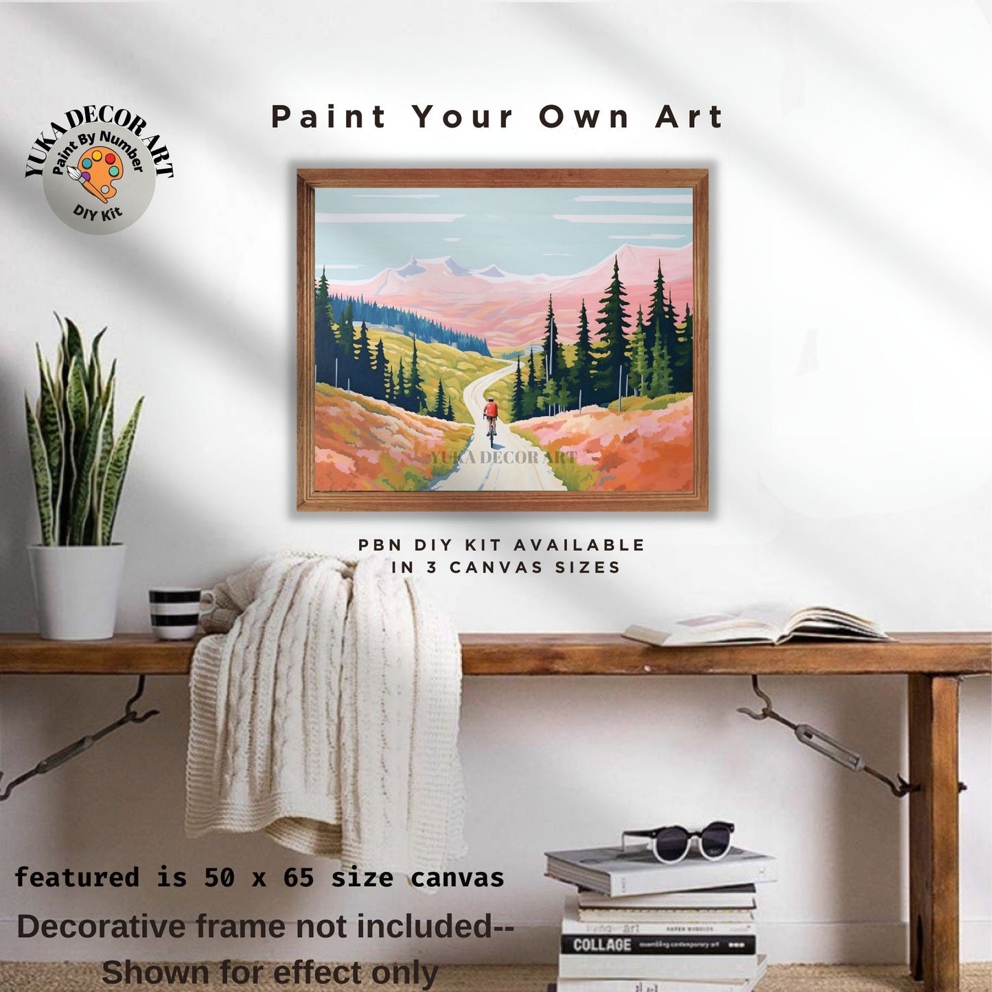 Minimalist Mountain PAINT by NUMBERS DIY Kit Adult Cyclist In Valley Landscape Art Easy Beginner Painting Birthday Custom Gift Girlfriend