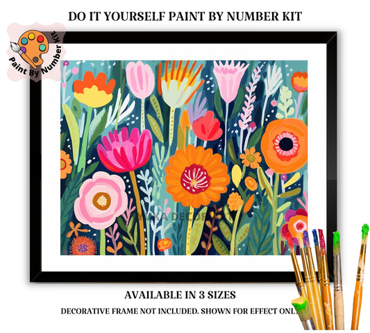 Flowers PAINT by NUMBERS Kit for Adults  Modern Boho Whimsical Art Easy Beginner Acrylic Paint DIY Kit Wall Art Gift for Grandma Girlfriend