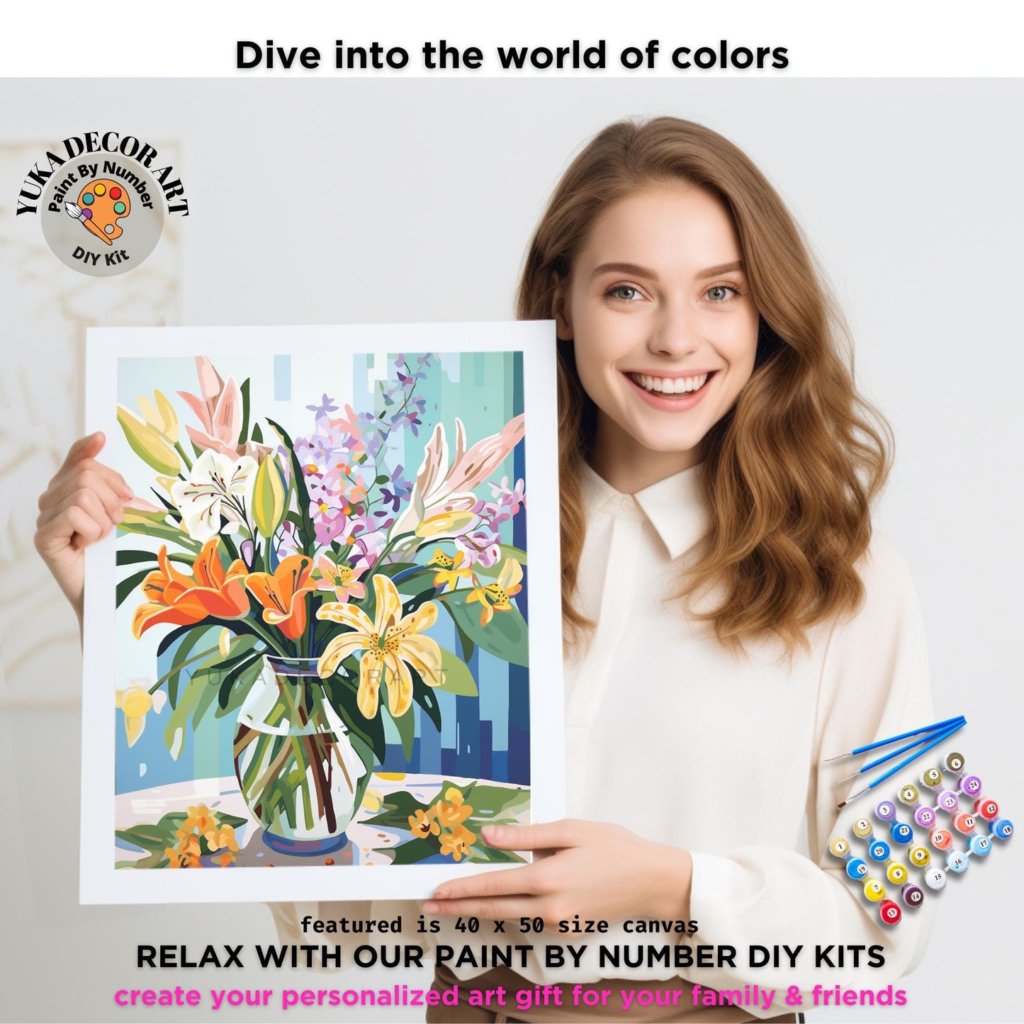 Whimsical Flowers PAINT by NUMBER Kit Adult Still Life DIY by Numbers Easy Beginners Painting Kit Anniversary Gift For Wife Girlfriend