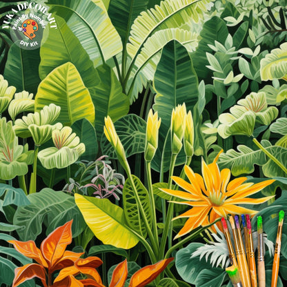 Tropical Jungle PAINT by NUMBERS DIY Kit Adult  Lush Foliage Wall Art Easy Beginner Oil Painting Study Room Decor Custom Gift Mom Girlfriend