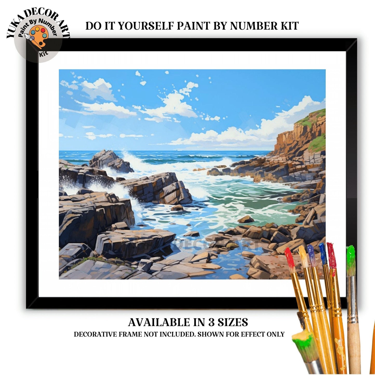 Rocky Seascape PAINT by NUMBER DIY Kit Adult Scenic Coastal Art Easy Beginner's Oil Painting Canvas Hobby Set Wall Art Gift For Dad Grandpa