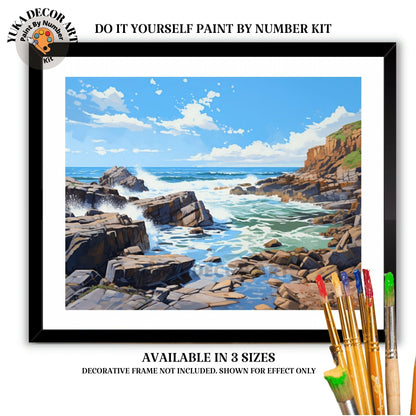 Rocky Seascape PAINT by NUMBER DIY Kit Adult Scenic Coastal Art Easy Beginner's Oil Painting Canvas Hobby Set Wall Art Gift For Dad Grandpa