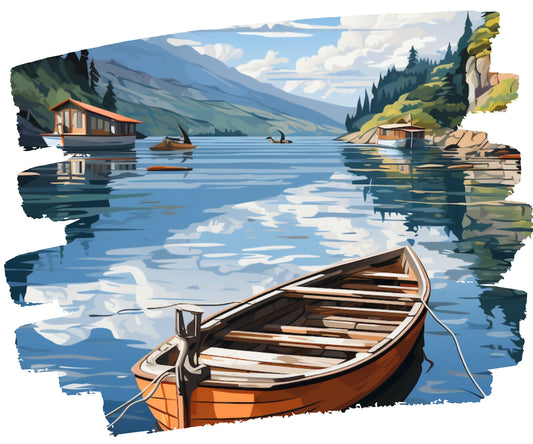 PAINT by NUMBER Adult Kit Vintage Style Art Mountain Lake Fishing Boat Easy Beginner Painting DIY Kit Home Decor Birthday Gift for Mom Dad