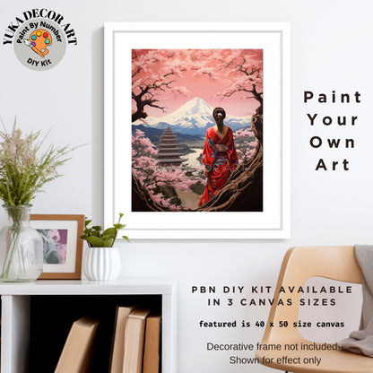 Japan PAINT by NUMBER Kit for Adults  Beginner DIY Art Kit Pink Cherry Blossoms Mount Fuji Acrylic Painting Wall Art Decor Gift For Mom Aunt