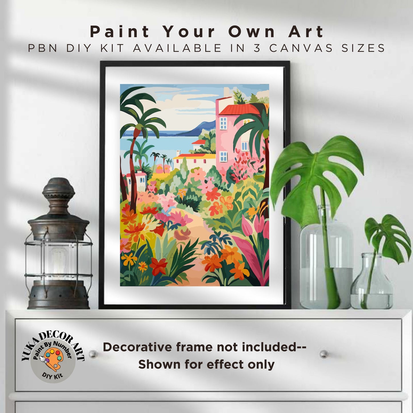 PAINT by NUMBER Kit Adult , Mediterranean Home Lush Landscape Minimalist DIY Painting Easy Beginners Acrylic Paint Kit Premium Decor Gift