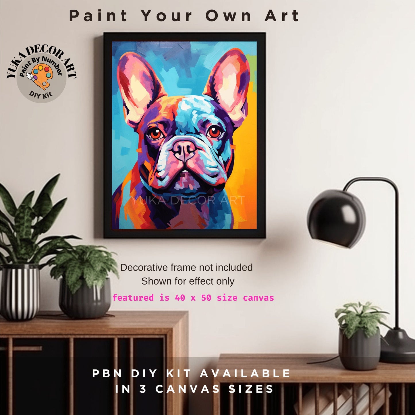 French Bulldog PAINT by NUMBER Kit Adult , Colorful Dog Art , Easy Beginner Acrylic Painting DIY Kit , Gift For Mom Dad